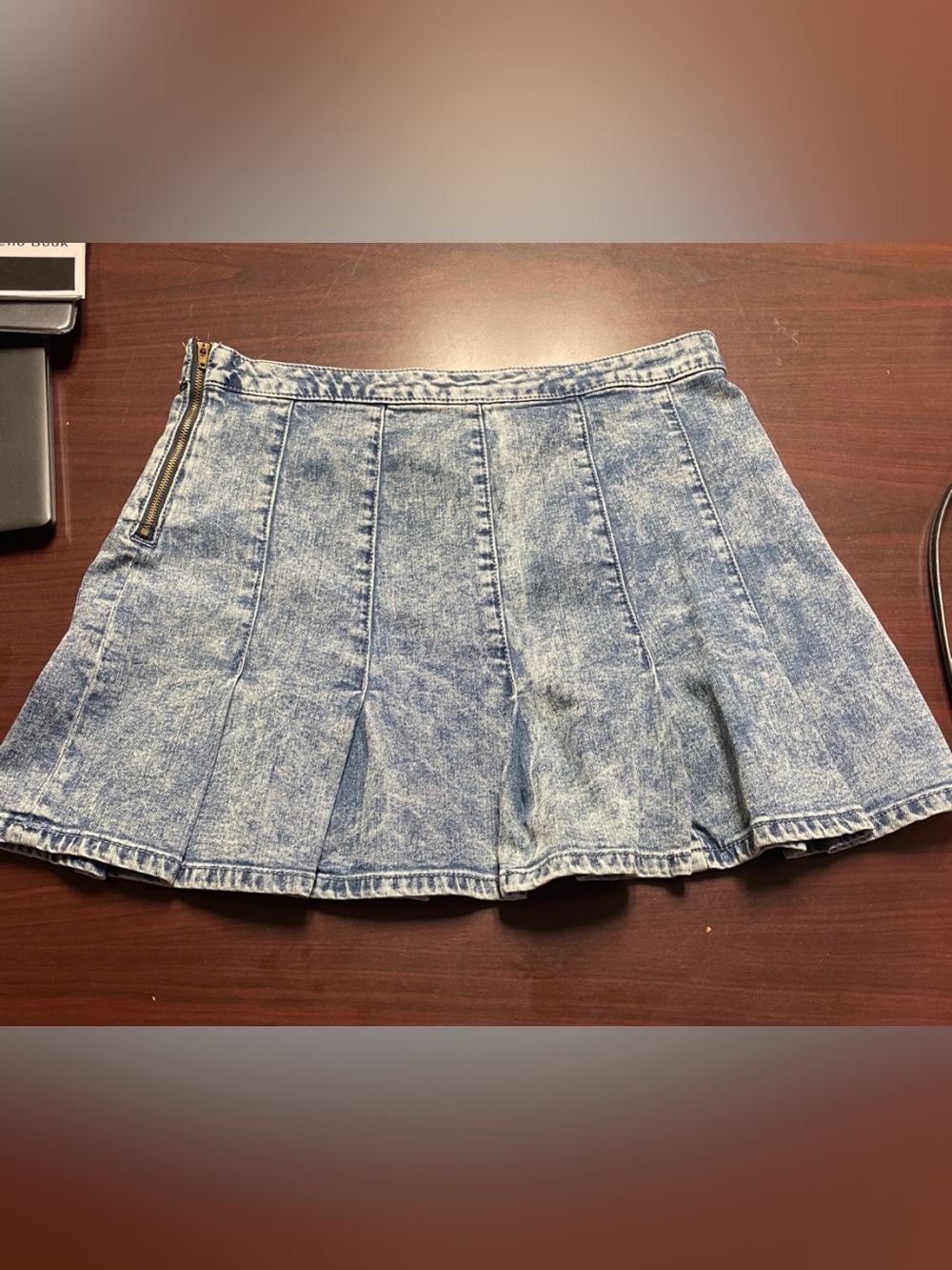 No Boundaries Light Blue Acid-Wash Denim Skater Skirt
